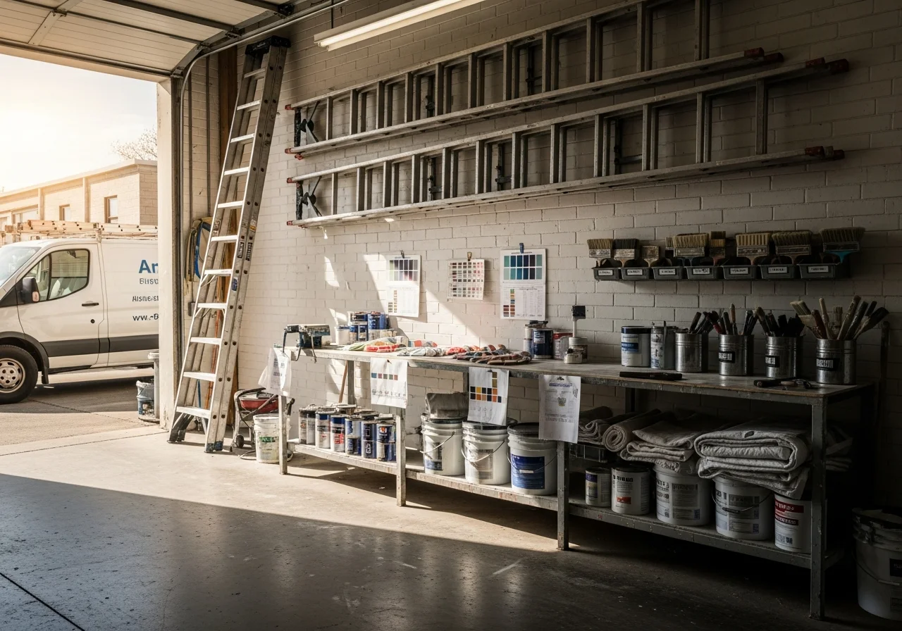 Professional painting crew with equipment and supplies ready for commercial or residential projects.