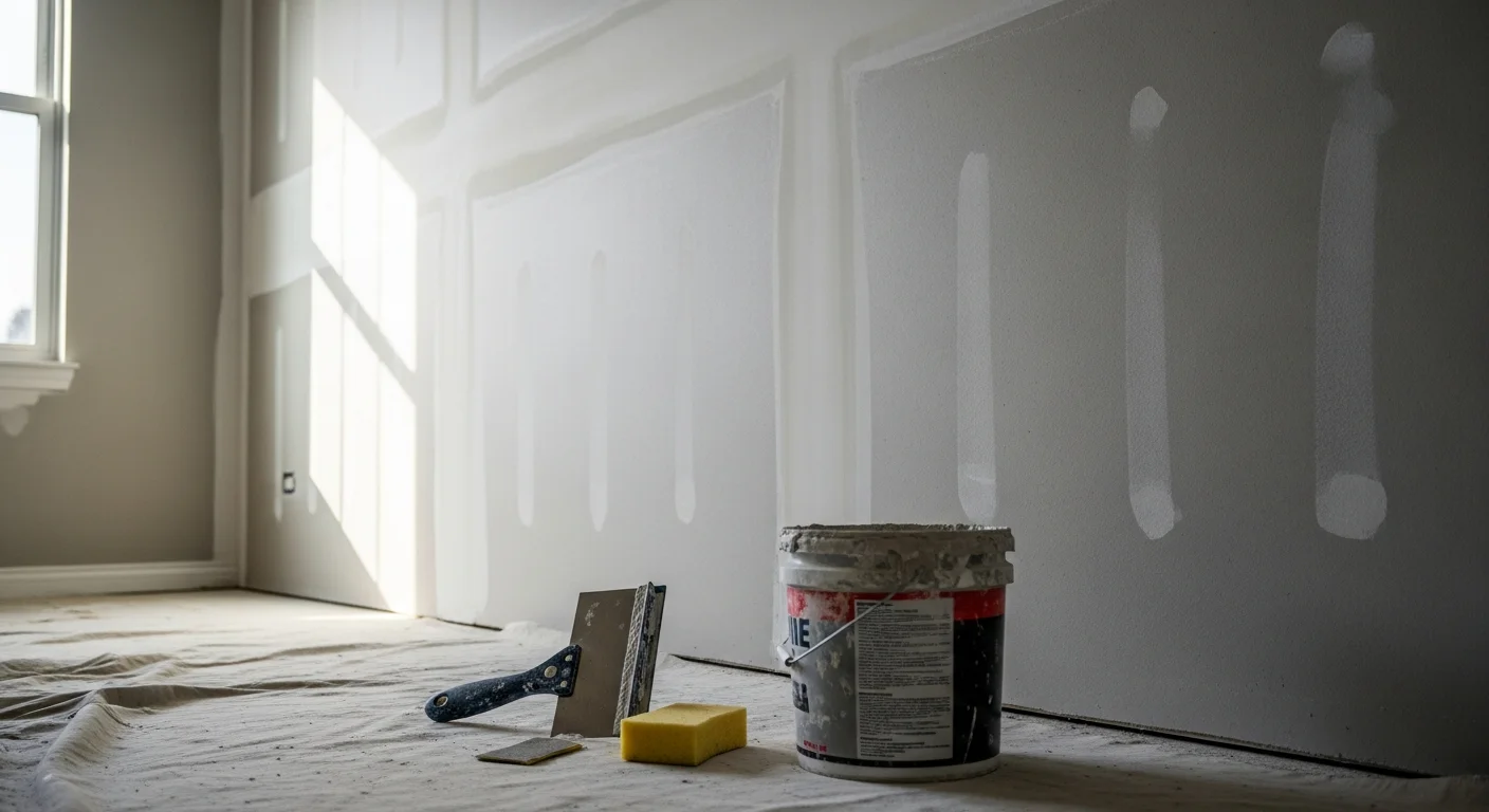 Drywall finishing and repair work on interior wall