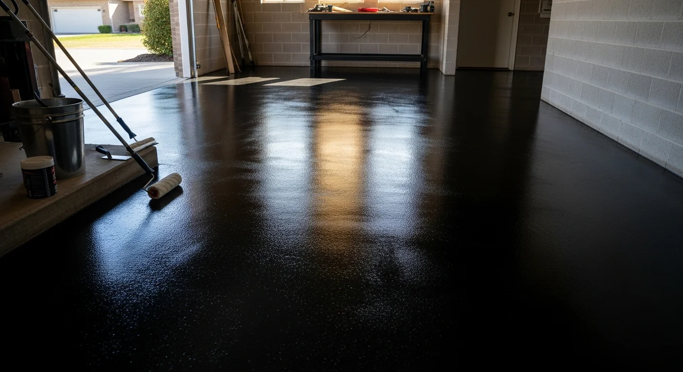 Epoxy floor coating applied to commercial garage floor