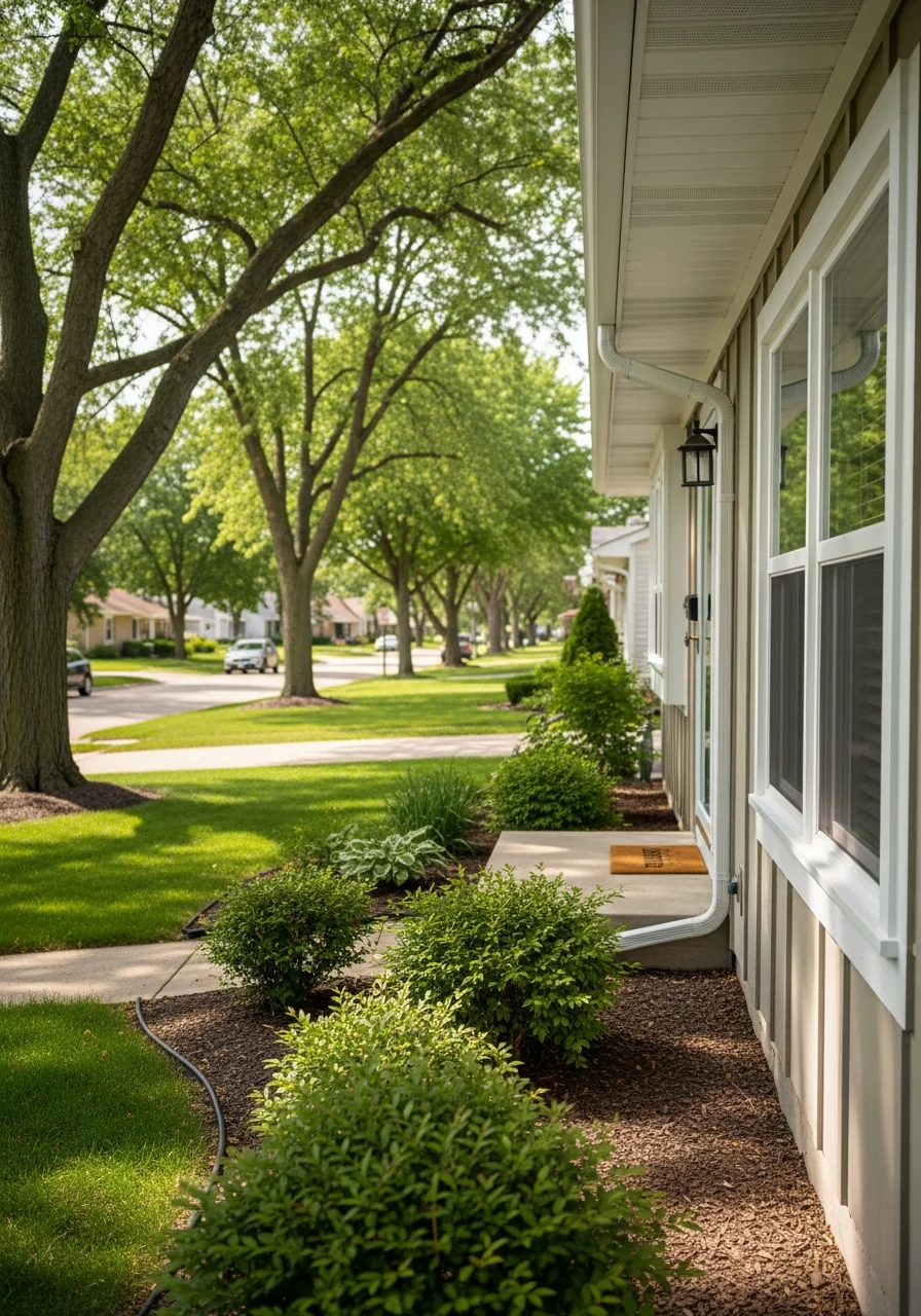 Aurora residential street with a mix of home styles and community character.