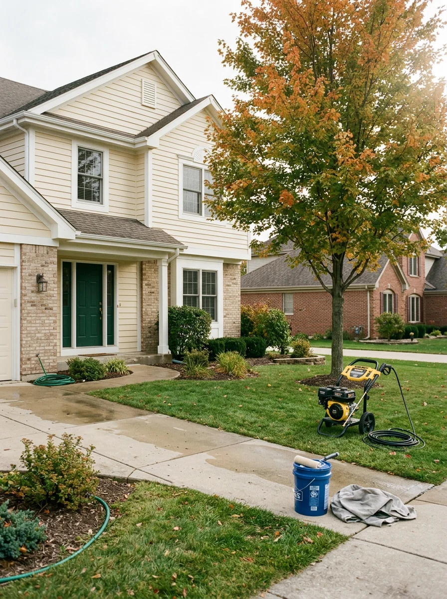 Exterior painting and pressure washing on a family home in a Batavia subdivision, IL