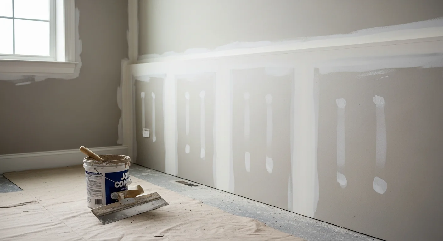 A repaired and skim-coated drywall ceiling in a Burridge, Illinois home, showing a smooth, paint-ready surface where water-damaged panels were replaced. The finished repair blends with the surrounding ceiling texture in a residential living area.